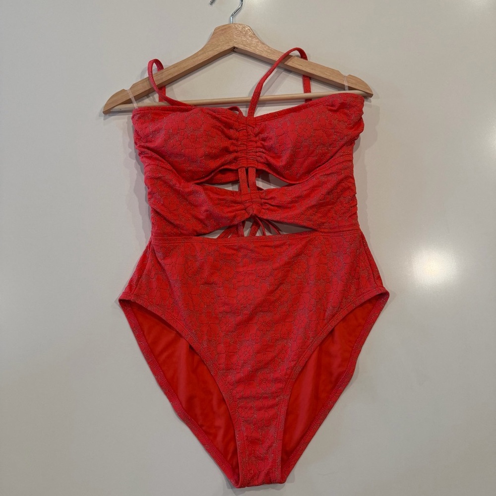 Jessica Simpson Coral Cutout Halter One-Piece Swimsuit Size Large - Picture 5 of 10